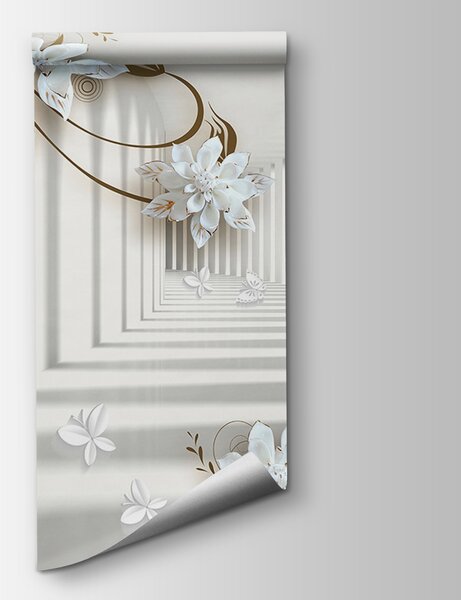 Fototapeta Bílý květinový vzor na bílém pozadí, 3D fototapety, Populární fototapety, u21861 - Tapeko.co.cz