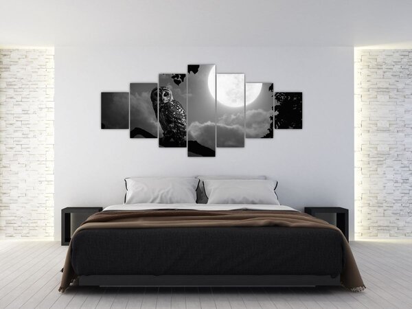 Obraz - Noční sova, černobílá (210x100 cm)