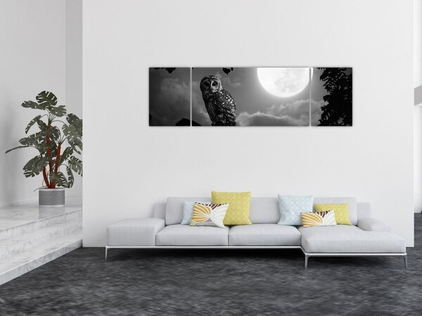 Obraz - Noční sova, černobílá (170x50 cm)