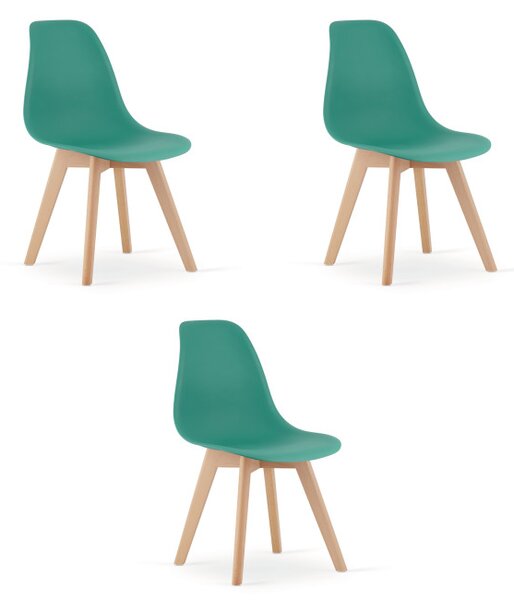 Set tří jídelních židlí KITO zelené / naturální nohy (3 ks)
