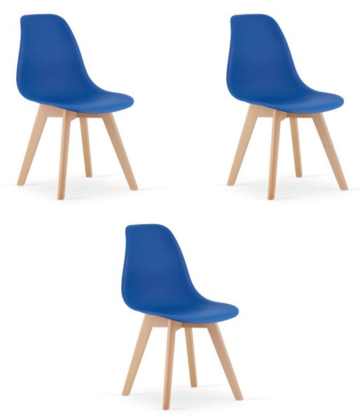 Set tří jídelních židlí KITO modré / naturální nohy (3 ks)