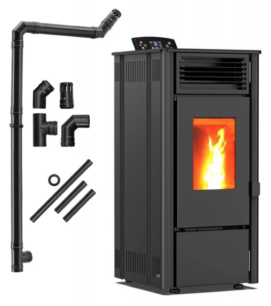 THUNDER® | SOPHIA BLACK | Peletová kamna | 8,1 kW | Sada připojovacích trubek Ø 80 mm | černá