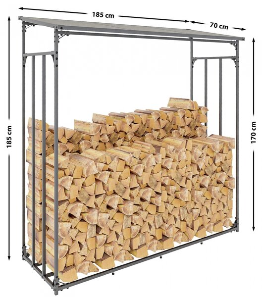 Přístřešek na palivové dřevo Ruston XXL - 185x70x185 cm, kov antracit