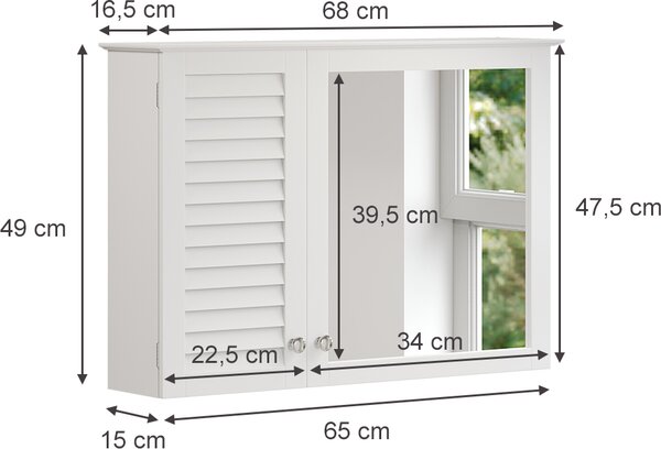 Koupelnová zrcadlová skříňka Vicco Riad Bílá 68 x 48 cm se 2 dvířky, Model 40442