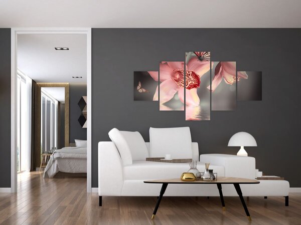 Obraz - Květy a motýl (125x70 cm)