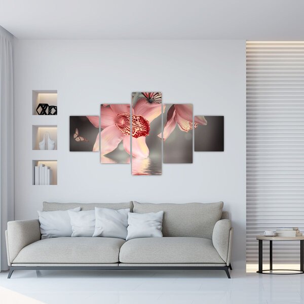 Obraz - Květy a motýl (125x70 cm)