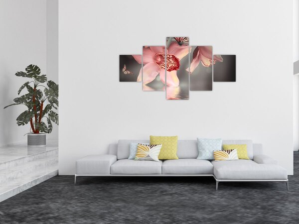Obraz - Květy a motýl (125x70 cm)