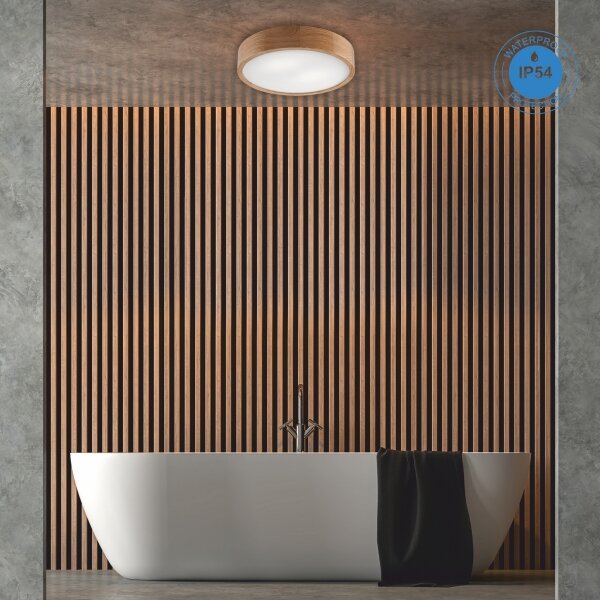 Koupelnové stropní svítidlo OAK 3xE27/15W/230V dub pr. 37 cm IP54