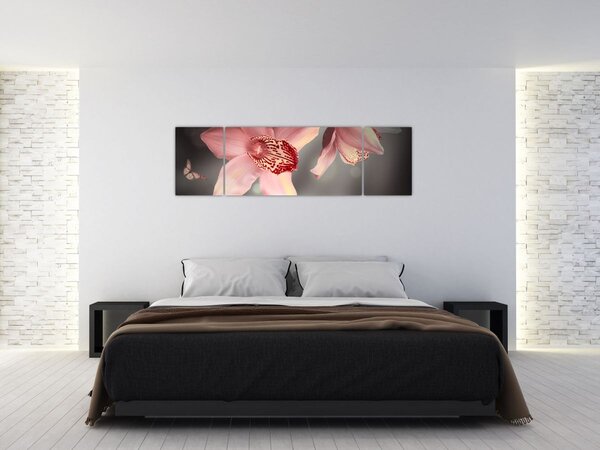 Obraz - Květy a motýl (170x50 cm)