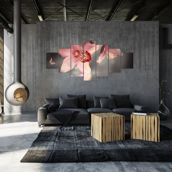 Obraz - Květy a motýl (210x100 cm)