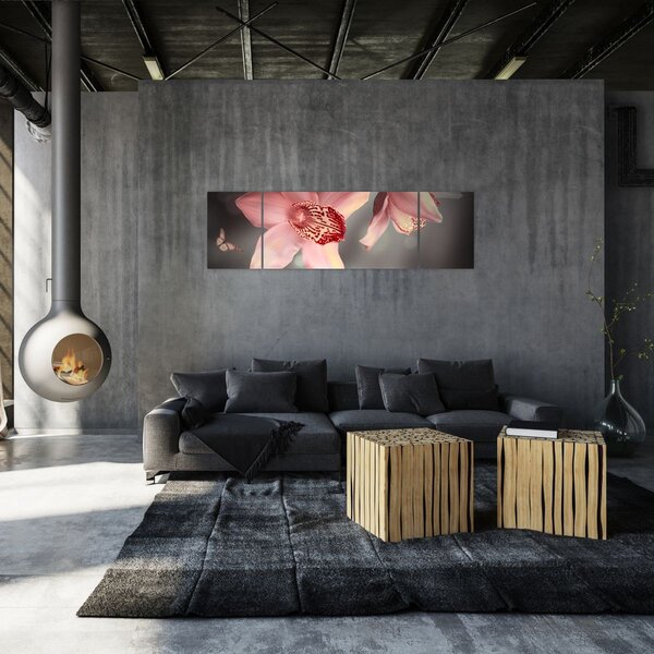 Obraz - Květy a motýl (170x50 cm)