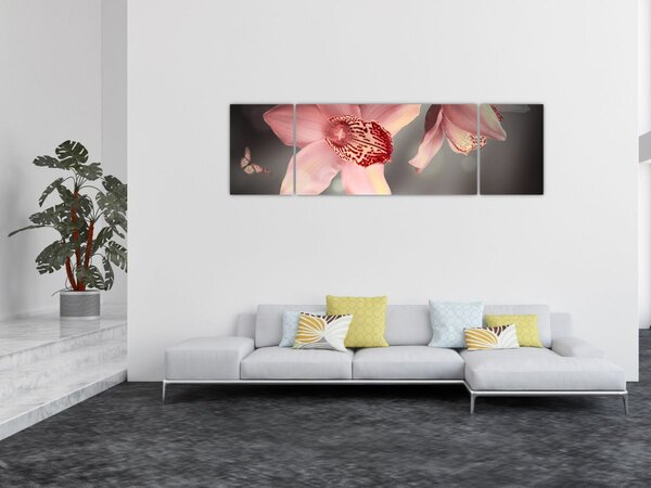 Obraz - Květy a motýl (170x50 cm)