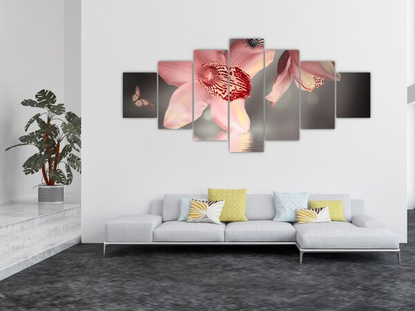 Obraz - Květy a motýl (210x100 cm)