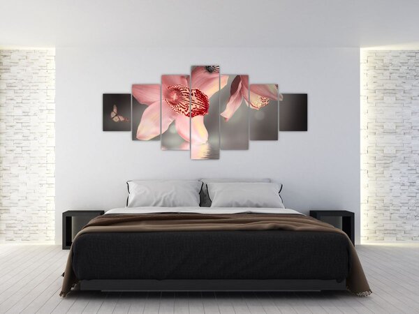 Obraz - Květy a motýl (210x100 cm)