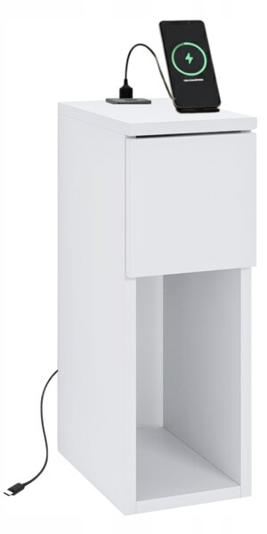 Noční stolek ComfortCove bílý s USB portem 1 šuplík 20x30,5x55 cm