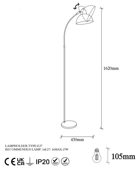 ASIR Stojací lampa VARZAN - 10855 černá