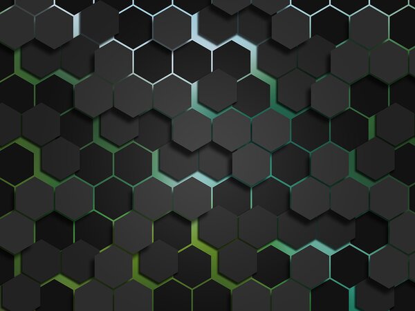 Fototapeta Černé šestiúhelníky se zelenými okraji, 3D fototapety, Populární fototapety, u79935v1 - Tapeko.co.cz