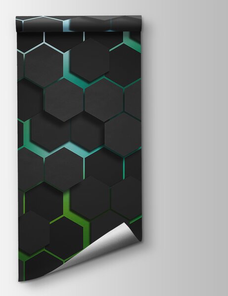 Fototapeta Černé šestiúhelníky se zelenými okraji, 3D fototapety, Populární fototapety, u79935v1 - Tapeko.co.cz