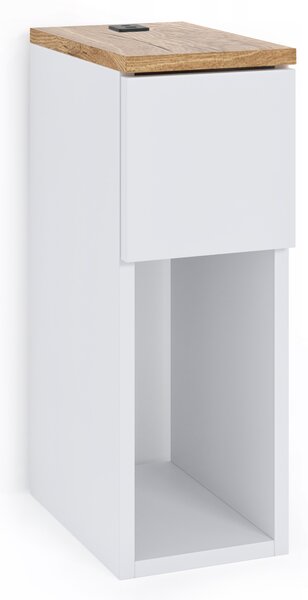 Noční stolek ComfortCove bílý s portem USB/C 5V 20x30 cm se zásuvkou