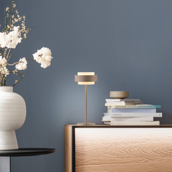 Schöner Wohnen LED stolní lampa Elmo, Sandbrise, 3000 K stmívač, stmívatelný, Krémová / jantar, Obývací pokoj / jídelna, kov, Moderní