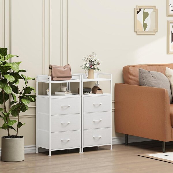 Komoda s 3 zásuvkami potaženými látkou, bílá, 28T x 40,2B x 85H cm