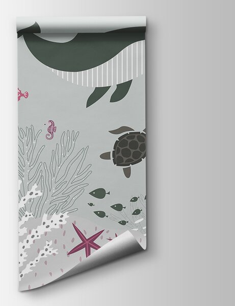 Fototapeta Mořský život s velrybou a mořskými řasami, Dětské fototapety, Populární fototapety, u93763v2 - Tapeko.co.cz