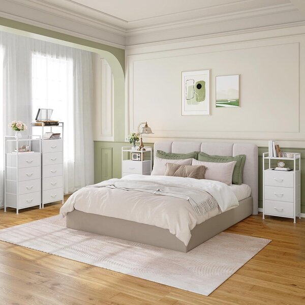 Komoda s 3 zásuvkami potaženými látkou, bílá, 28T x 40,2B x 85H cm