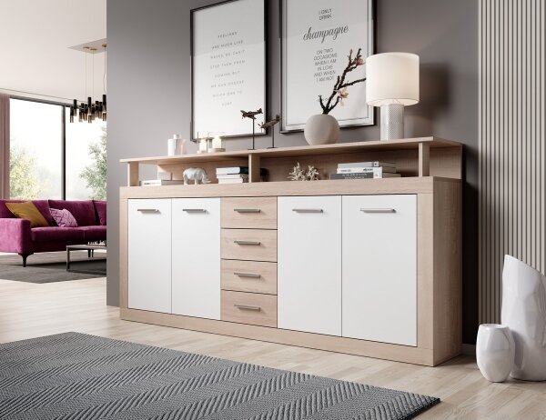 Komoda RUNA 190x96x32 cm dub sonoma/bílá