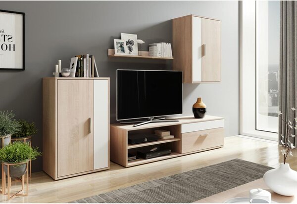 Obývací stěna BRICK 204x150x36 cm dub sonoma/bílá