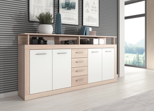 Komoda RUNA 190x96x32 cm dub sonoma/bílá