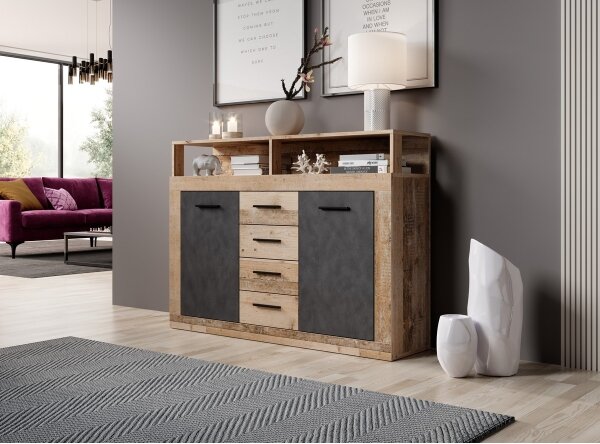 Komoda RUNA 120x97x32 cm světle hnědá/antracit