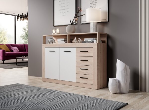 Komoda RUNA 120x97x32 cm dub sonoma/bílá