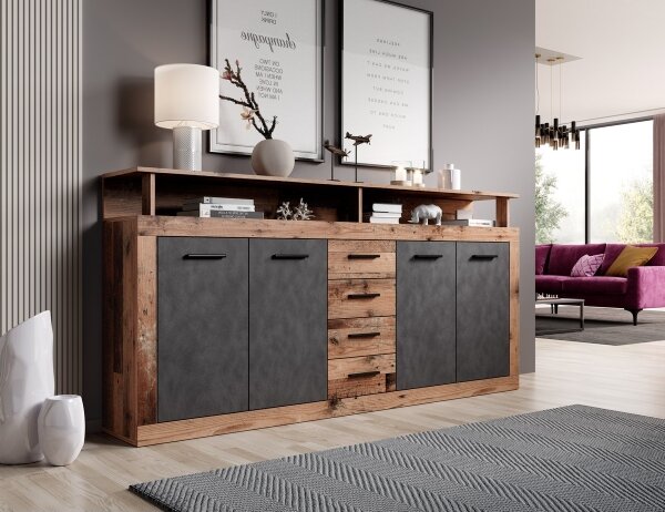 Komoda RUNA 190x96x32 cm tmavě hnědá/antracit