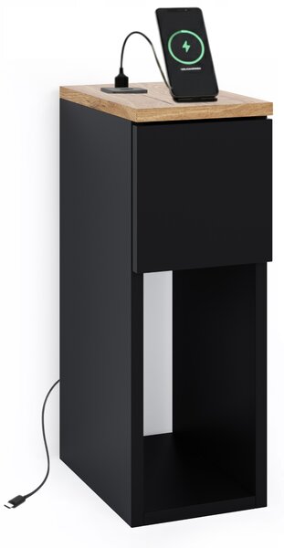 Noční stolek ComfortCove černý matný s portem USB/C 1 šuplík