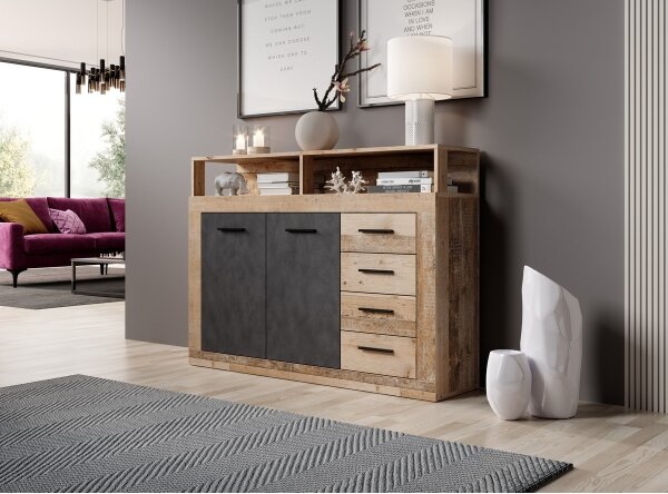 Komoda RUNA 120x97x32 cm světle hnědá/antracit