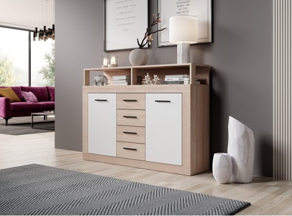 Komoda RUNA 120x97x32 cm dub sonoma/bílá