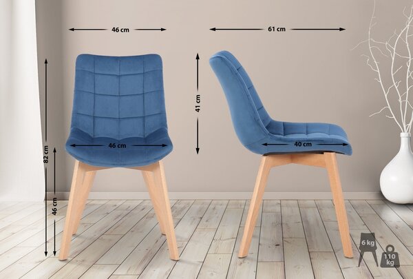Židle Passaic - samet, dřevěné nohy natura - Modrá
