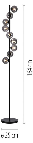 Schöner Wohnen Stojací lampa Dubai, kouřové sklo, 9 žárovek, G9, Černá, Obývací pokoj / jídelna, kov, Moderní