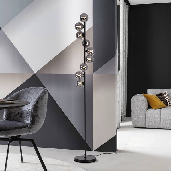 Schöner Wohnen Stojací lampa Dubai, kouřové sklo, 9 žárovek, G9, Černá, Obývací pokoj / jídelna, kov, Moderní