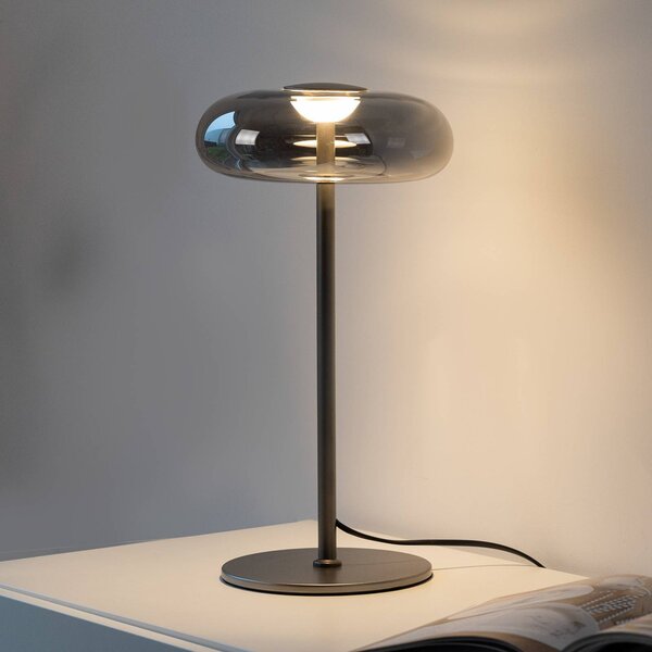 Schöner Wohnen LED stolní lampa Posh, kouřové sklo, 3 000 K, stmívatelný, Hliník / šedá / zinek, Obývací pokoj / jídelna, Sklo, Moderní