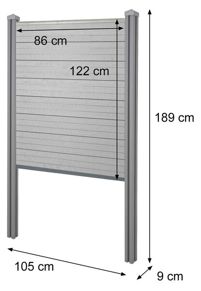 WPC zástěna Sarthe, větrný plot, WPC sloupky k zabetonování Základní prvek úzký, 105 cm antracitový