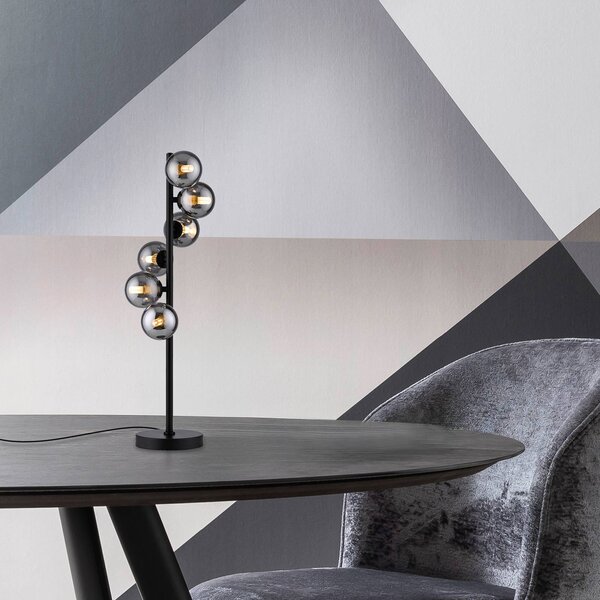 Schöner Wohnen stolní lampa Dubai, kouřové sklo, 6 žárovek, G9, Černá, Obývací pokoj / jídelna, kov, Moderní