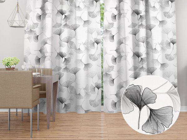 Biante Bavlněný závěs Sandra SA-512 Šedo-bílé ginkgo listy na bílém 140x140 cm