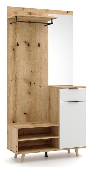 Předsíňová stěna se zrcadlem SVEN 100x204x40 cm hnědá/bílá