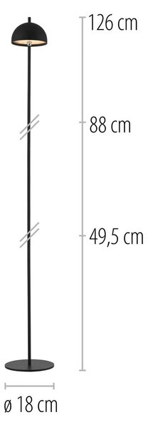 Schöner Wohnen LED stojací lampa na akumulátor Bellis, černá, IP54, stmívatelný, Černá, Obývací pokoj / jídelna, kov, Skandinávský