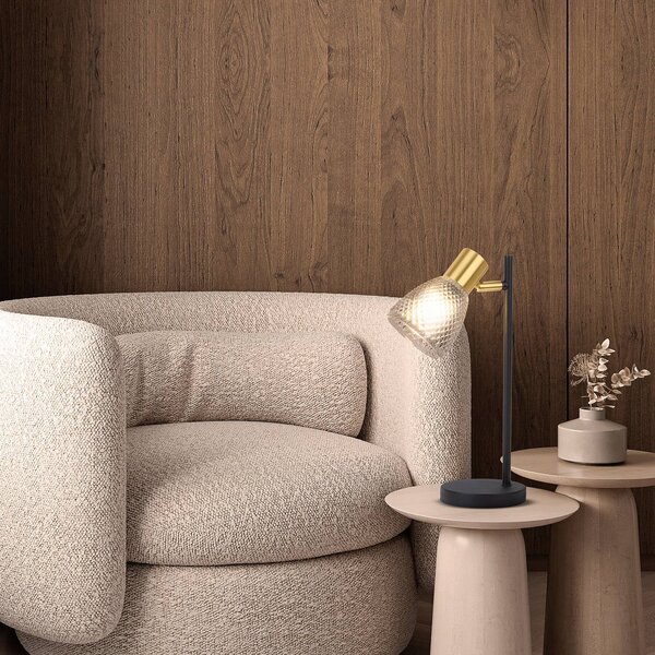 Näve Stolní lampa Lindita, sklo, kouřově šedá, E14, otočná, Hliník / šedá / zinek, Obývací pokoj / jídelna, Sklo