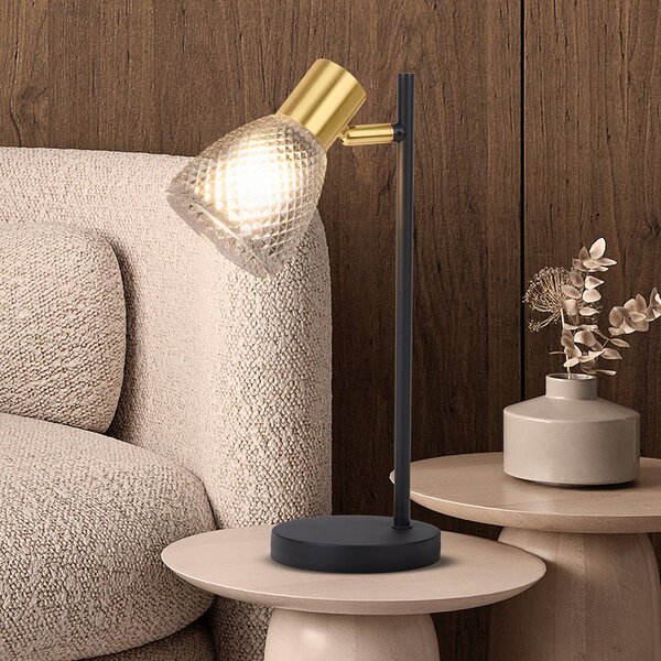 Näve Stolní lampa Lindita, sklo, kouřově šedá, E14, otočná, Hliník / šedá / zinek, Obývací pokoj / jídelna, Sklo