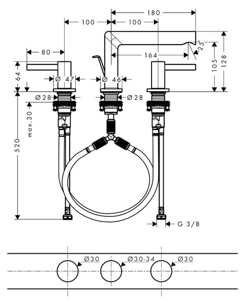 HANSGROHE 74733000 Tříotvorová umyvadlová baterie 100 Zesis S