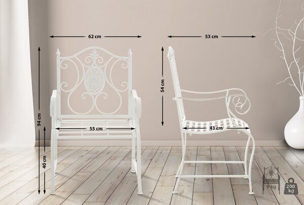 Kovová židle Punjab s područkami (SET 2 ks) - Bílá