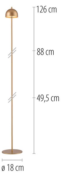 Schöner Wohnen LED stojací lampa Bellis na akumulátor, zlatá, IP54, stmívatelný, Mosaz / zlato, Obývací pokoj / jídelna, kov, Skandinávský